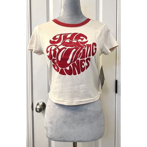 DISNEY The Rolling Stones Women’s Cropped SS Band Tee L Y2k Graphic Grunge - Picture 1 of 7